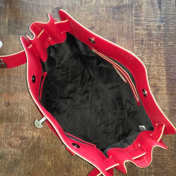 Charles Jourdan Red Pebbled Leather Large Shoulder Bag Purse Classic Vintage - Picture 9 of 12